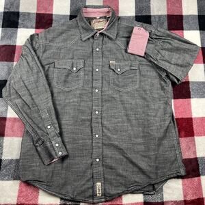 Rafter C Shirt Mens XL Faded Gray Pearl Snap Button Cowboy Collection Chambray